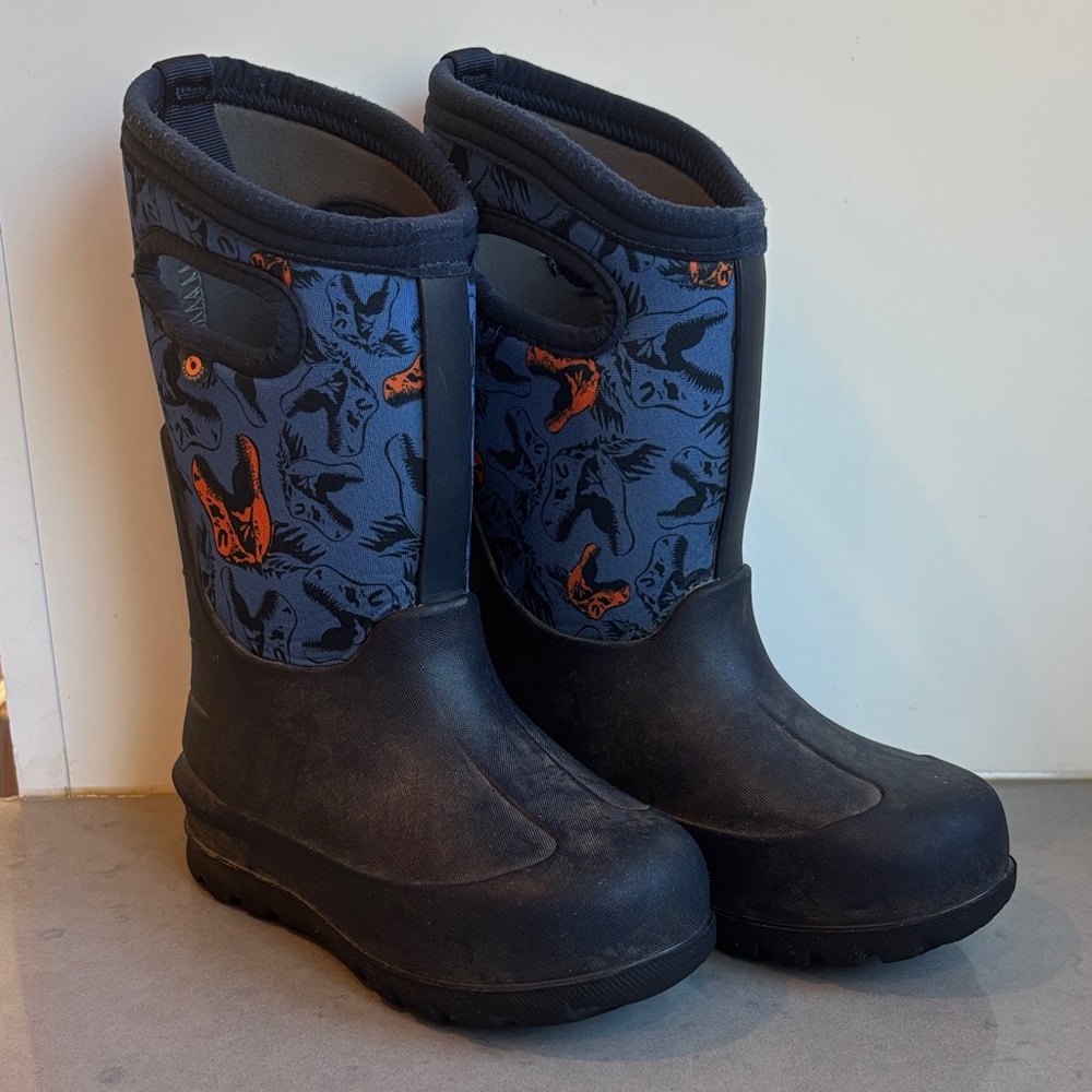 Bogs Kids Dinosaur Rain Boots - Navy Blue and Orange